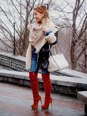 thigh high boots winter outfits